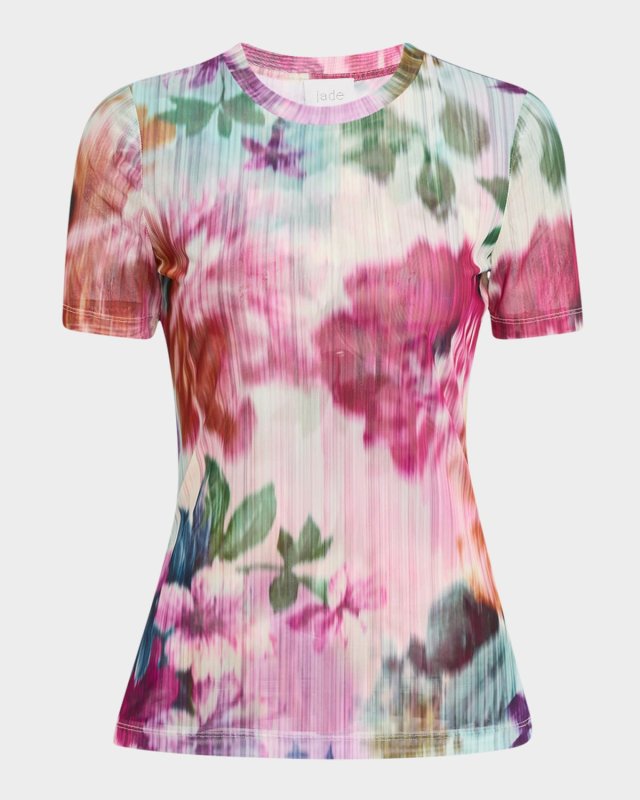 Eleanor Crewneck Floral-Print Mesh T